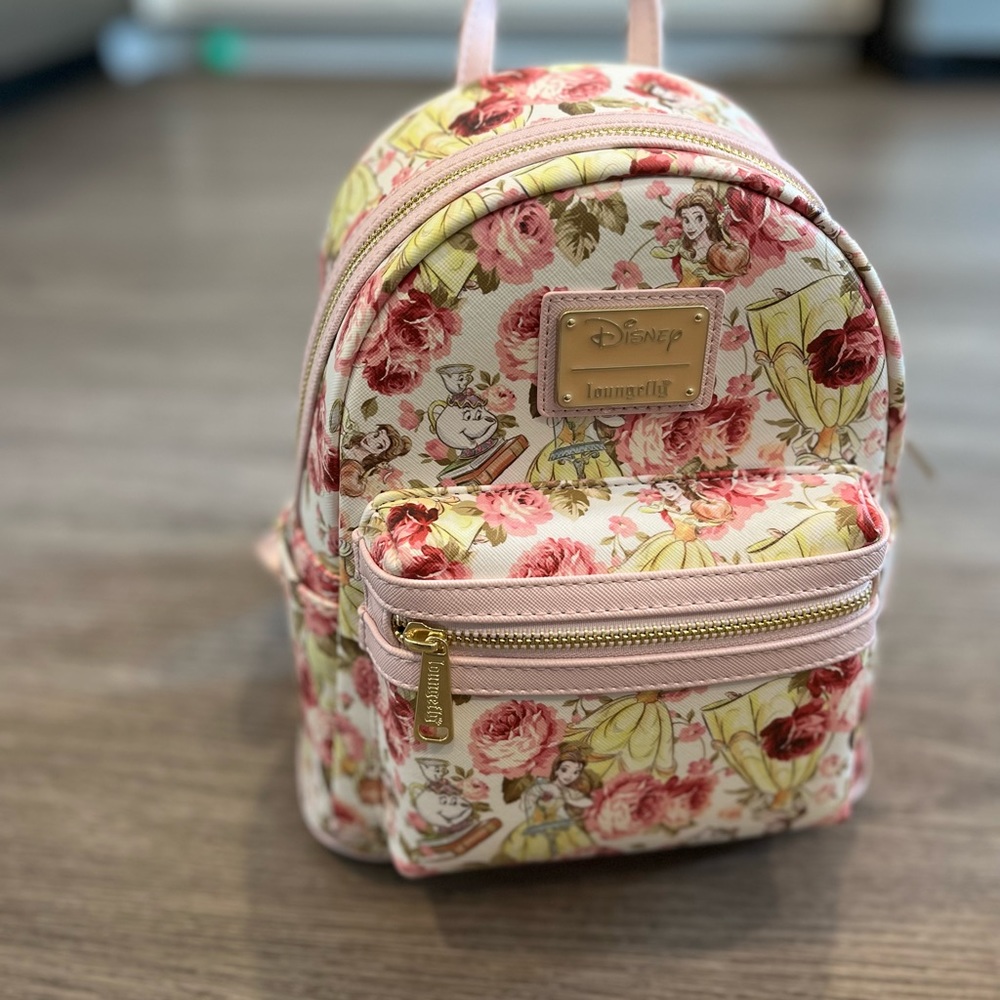 NWT Loungefly Belle Beauty & the Beast Floral Mini Faux Leather Backpack 🌹